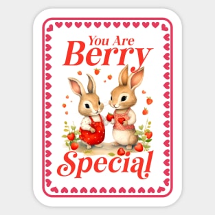 Illustration of Bunnies with Strawberries Vintage Style - Valentine's Day Gift and for Animal Lovers Sticker